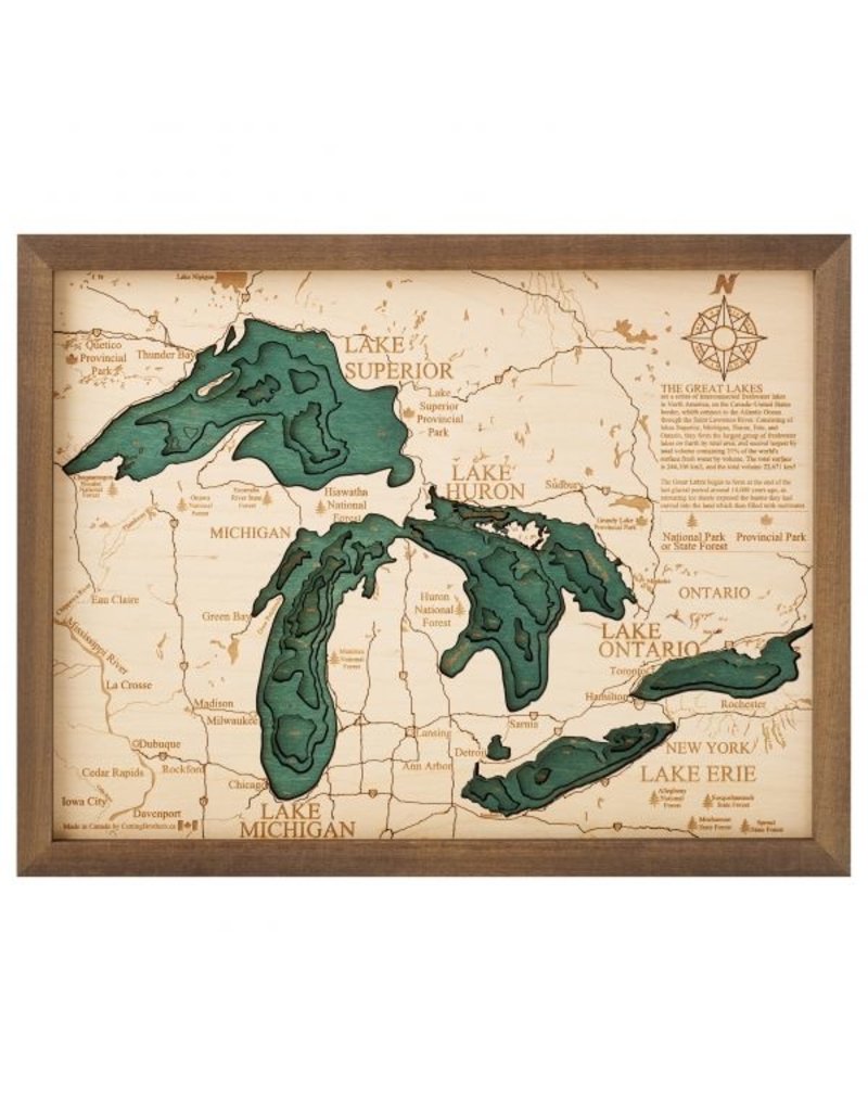 Great Lakes of North America 3d Wall Map 40.5cmx30.5cm