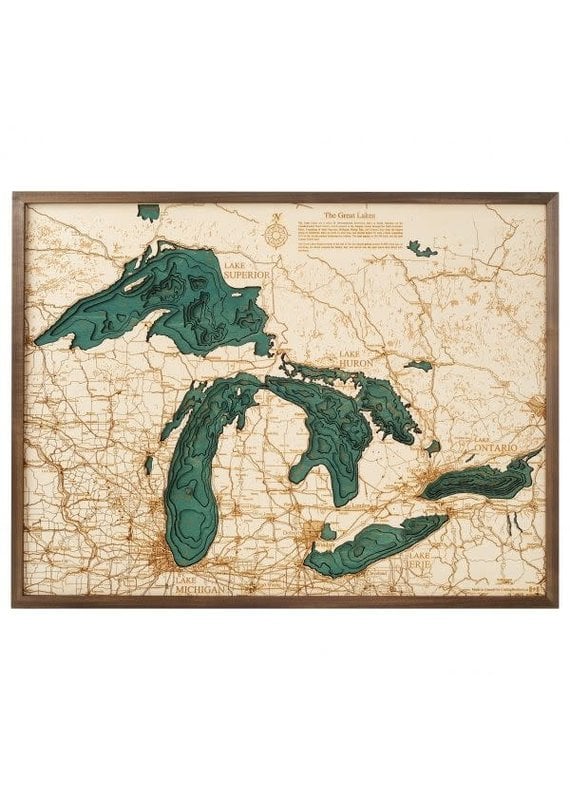 Great Lakes of North America 3d Wall Map 81cmx61cm