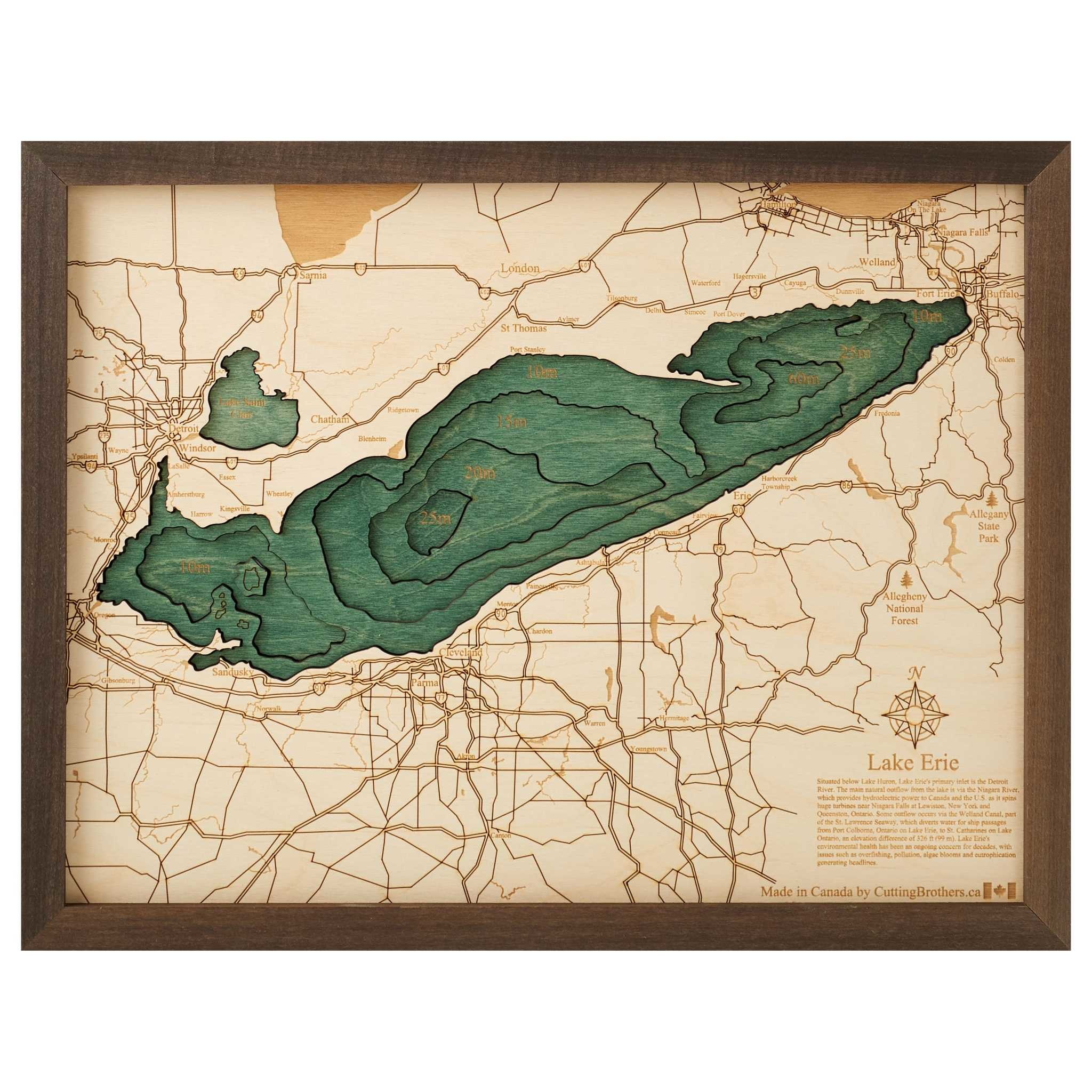 Lake Erie 3d Wall Map 40.5cmx30.5cm - DeFerrari Home