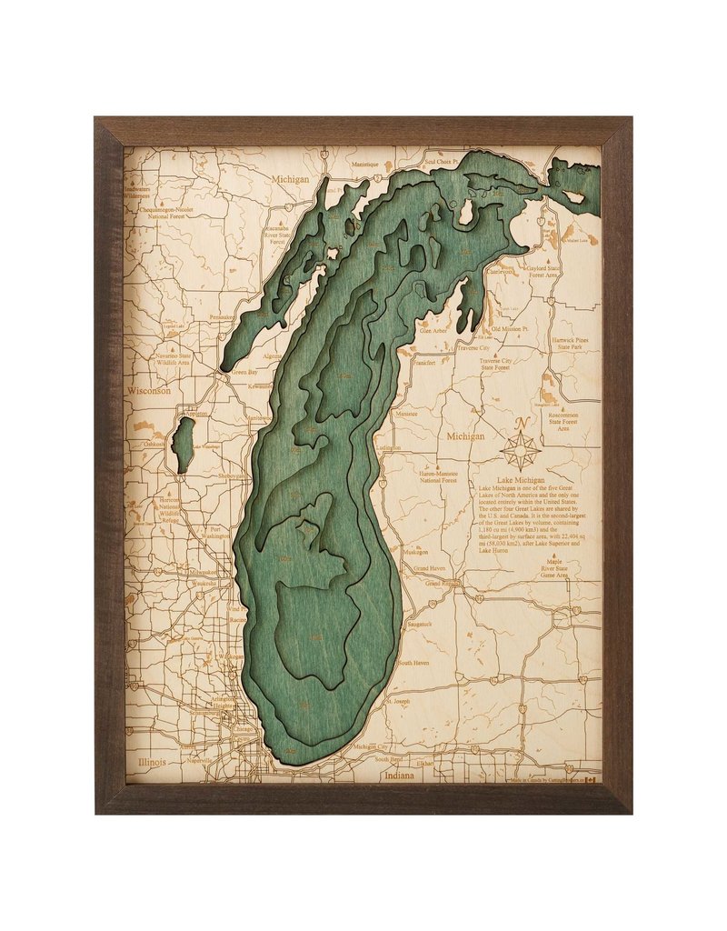 Lake Michigan 3d Wall Map 40.5cmx30.5cm