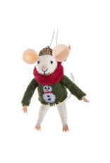 Merino Wool Mouse with Snowman Sweater Ornament