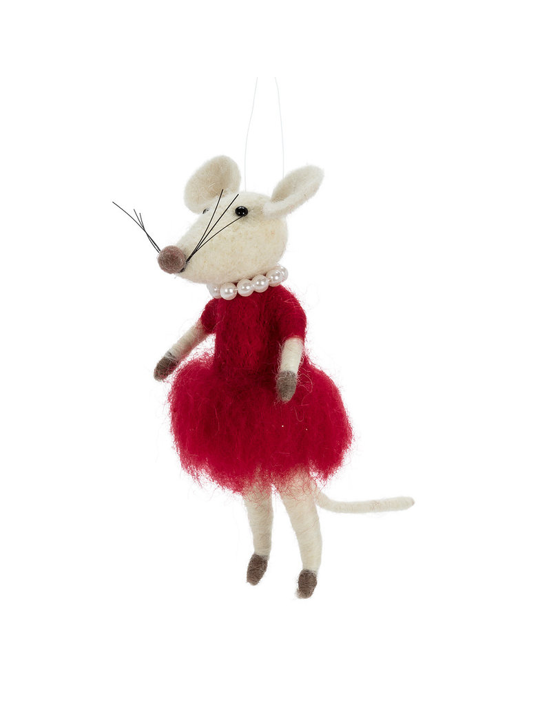 Merino Wool Mouse in Red Dress Ornament