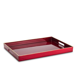 Cranberry Rectangular Tray with Gold Rim
