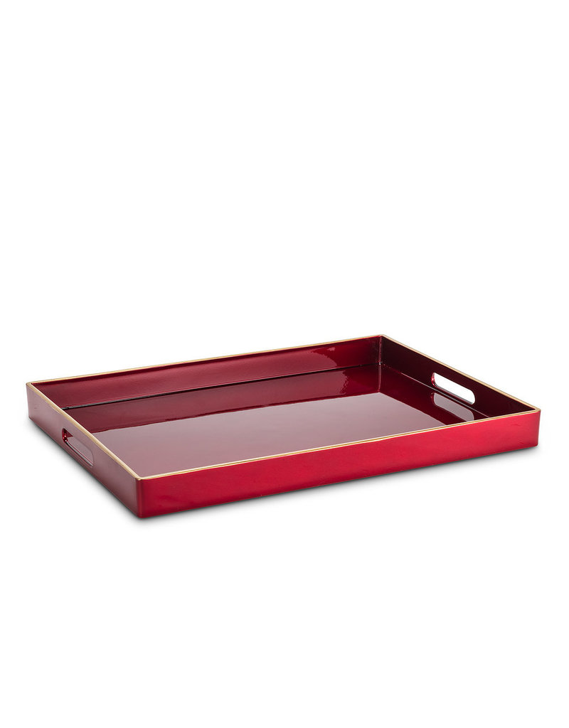 Cranberry Rectangular Tray with Gold Rim