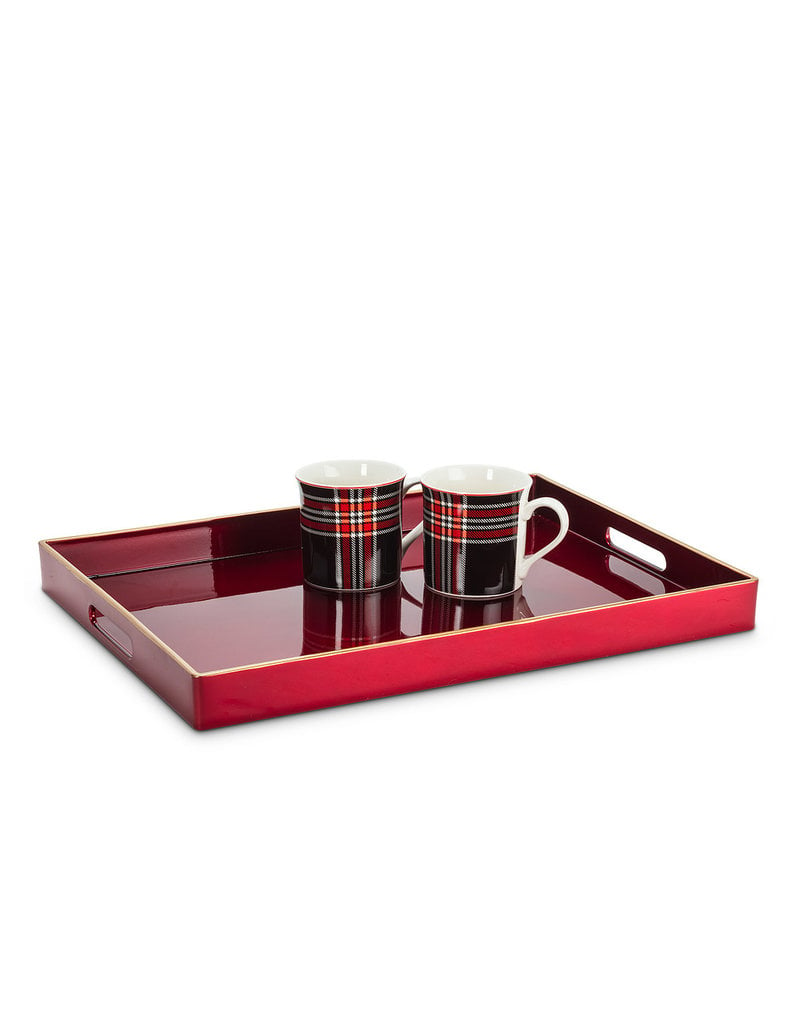 Cranberry Rectangular Tray with Gold Rim