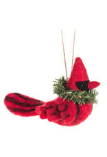 Merino Wool Cardinal with Wreath Ornament