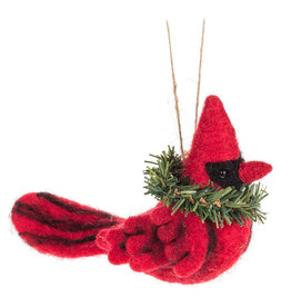 Merino Wool Cardinal with Wreath Ornament