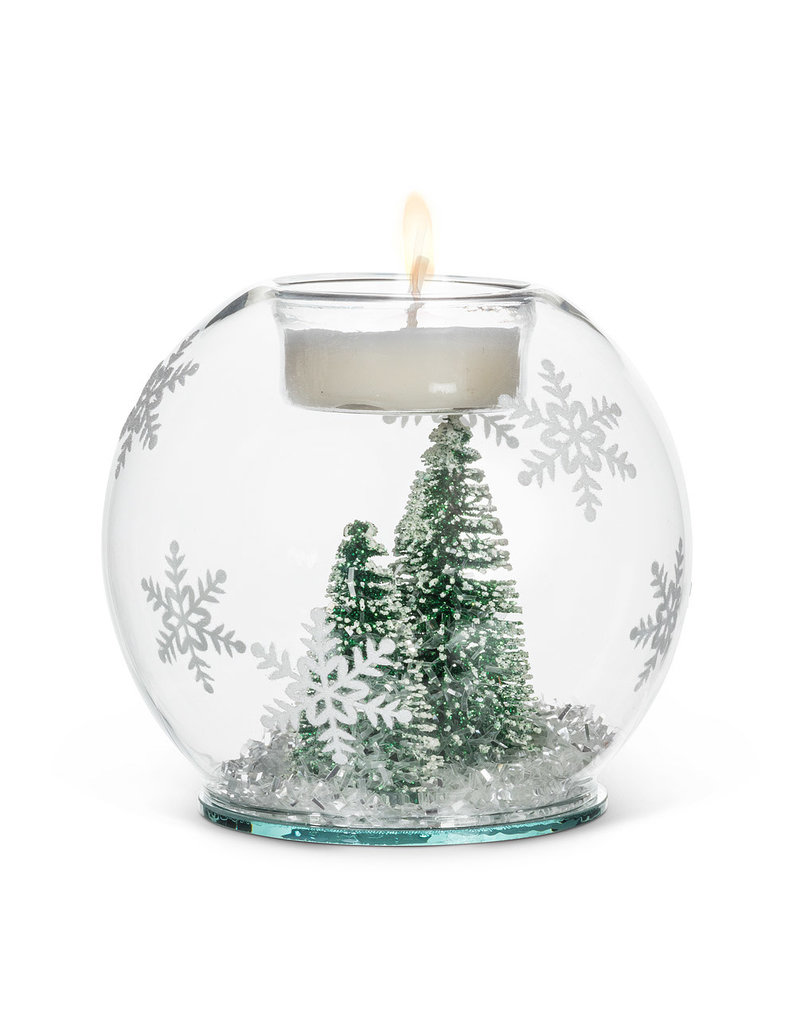Brush Tree & Snow Glass Ball Tea Light Holder