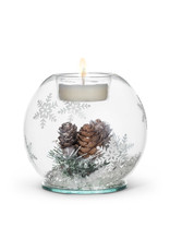 Pine Cone & Snow Glass Ball Tea Light Holder