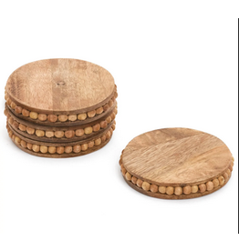 Set of 4 Beaded Edge Wood Coasters