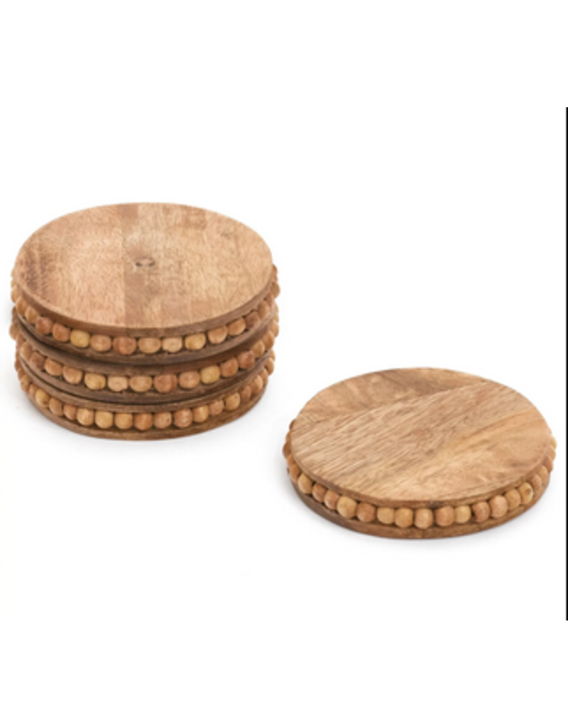 Set of 4 Beaded Edge Wood Coasters