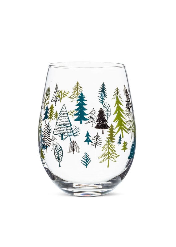 Allover Trees Stemless Wine Glass