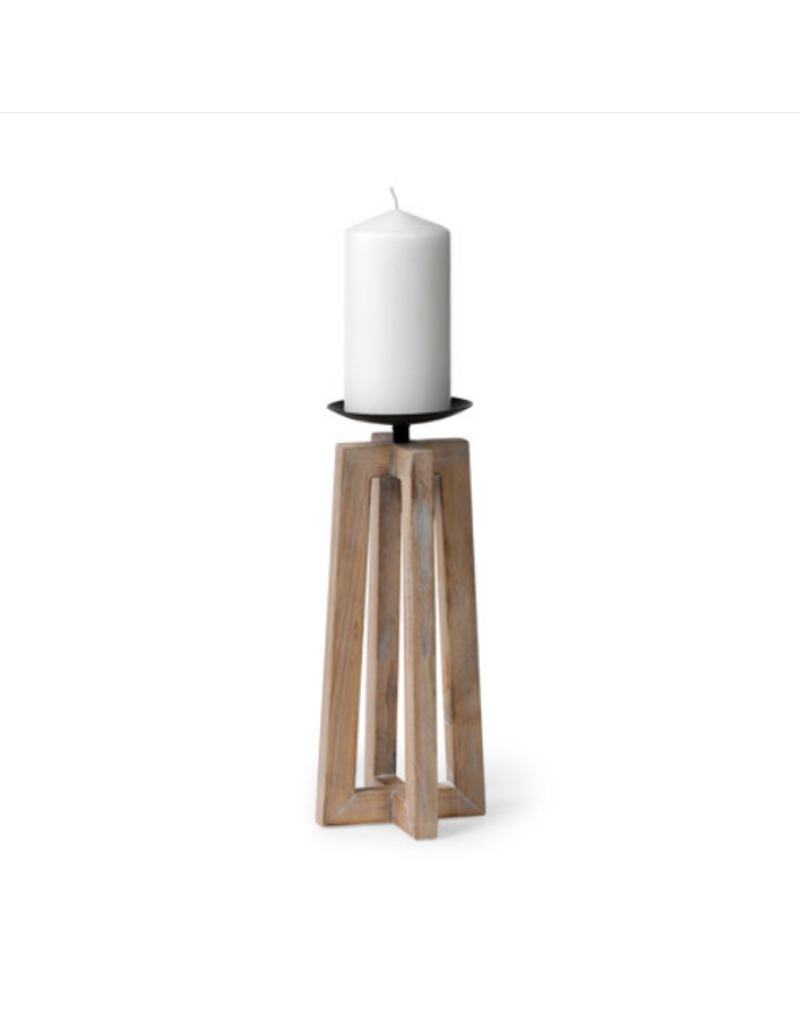Mercana Astra Large Light Brown Wood Pedestal Base Table Candle Holder