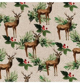 Holly & Deer Luncheon Napkin | Package of 20