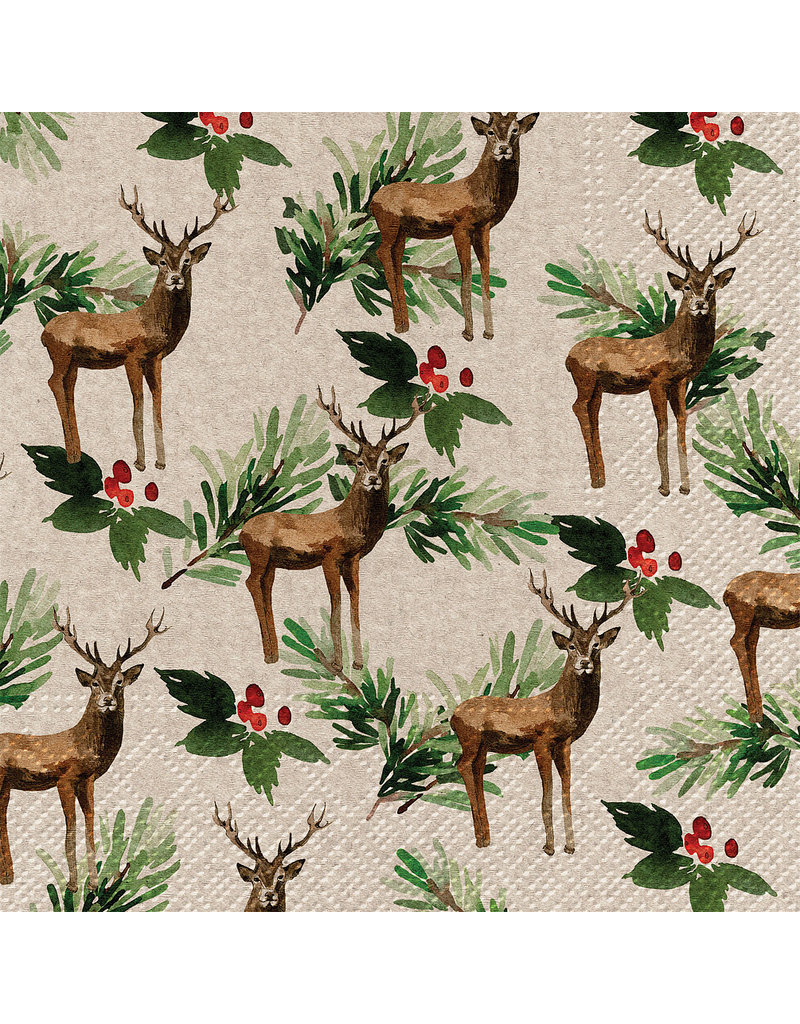 Holly & Deer Luncheon Napkin | Package of 20