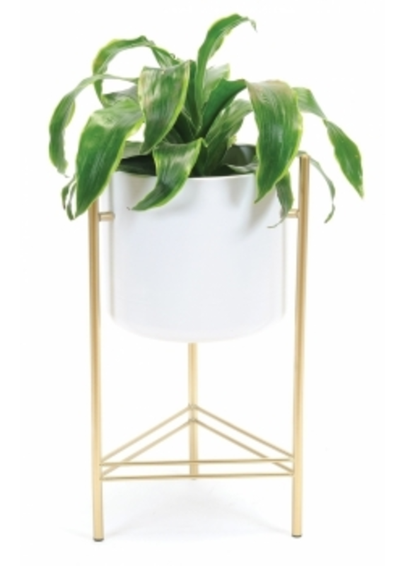 White Planter with Gold Stand