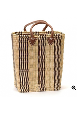 Straw Market Tote with Indigo Stripe