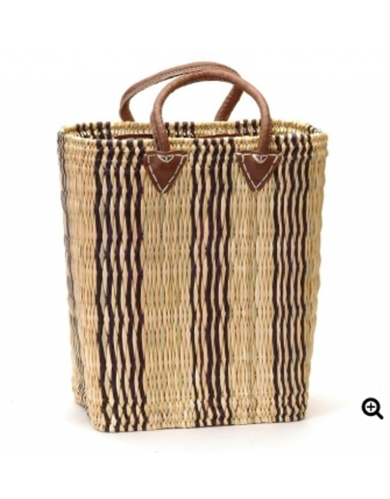 Straw Market Tote with Indigo Stripe