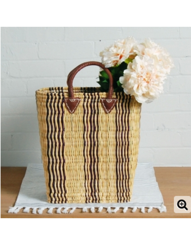 Straw Market Tote with Indigo Stripe