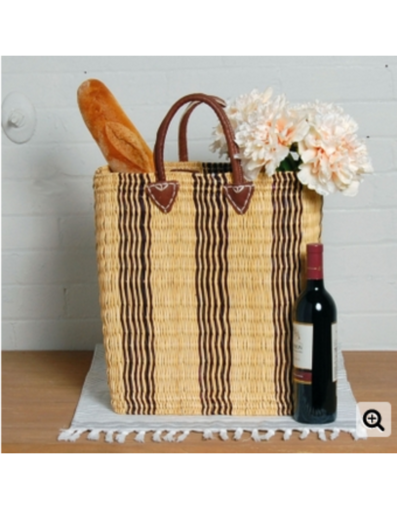 Straw Market Tote with Indigo Stripe