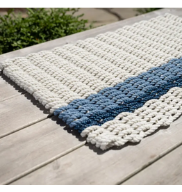 Oyster with Glacier Bay+Navy Stripe Doormat | The Rope Company