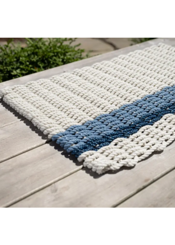 Oyster with Glacier Bay+Navy Stripe Doormat | The Rope Company