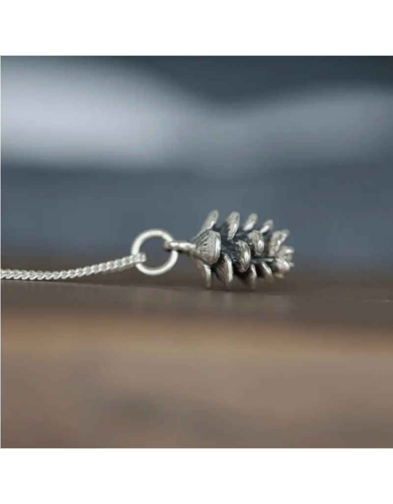 Tiny Pine cone Charm Sterling Silver Necklace 16" | Justine Brooks