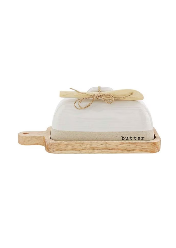 Mud Pie Stoneware Butter Dish with Wooden Spoon & Tray