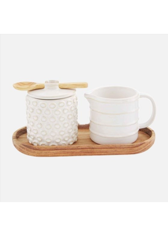 Mud Pie Cream & Sugar Set with Wooden Spoon and Tray