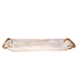 White Washed Oval Wooden Tray | 28.5"