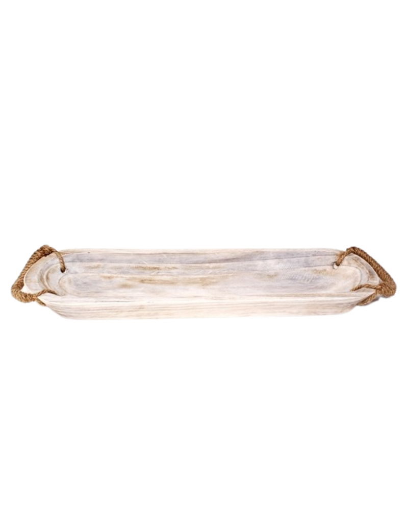 White Washed Oval Wooden Tray | 28.5"