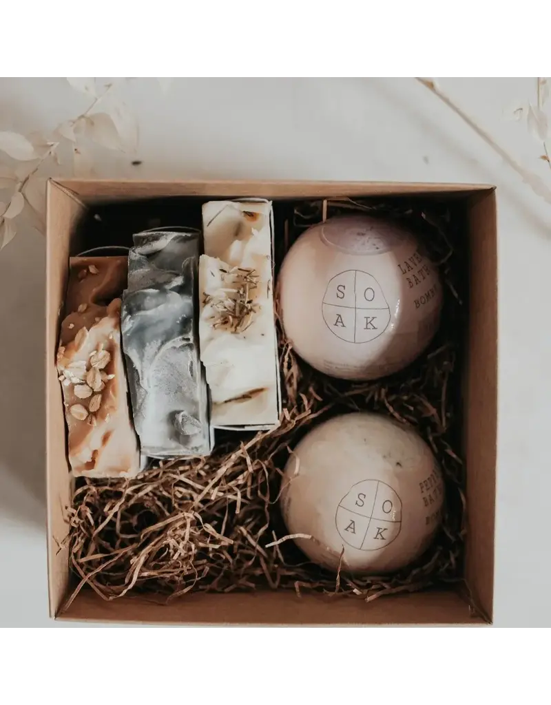 Soak Bath Co. Gift Box: 2 Bath Bombs + 3 Soap Bars