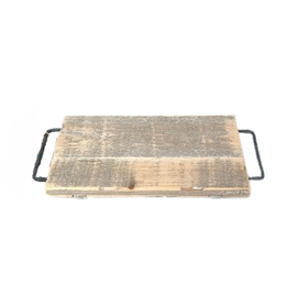 White Washed 12" Serving Board with Metal Handles