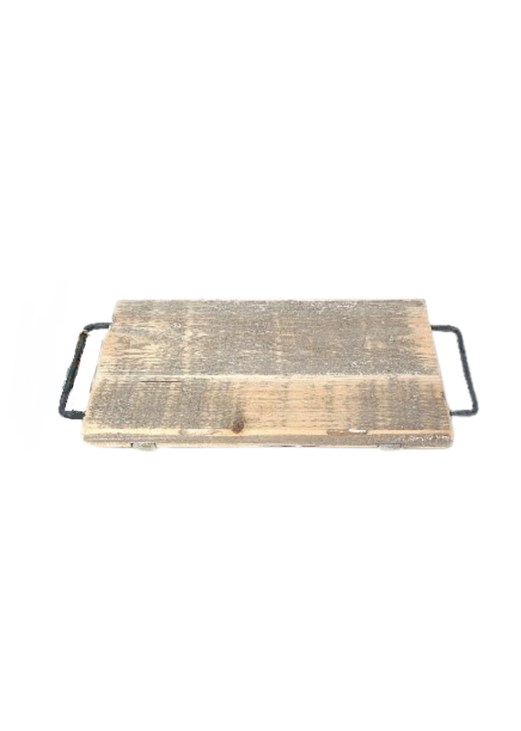 White Washed 12" Serving Board with Metal Handles