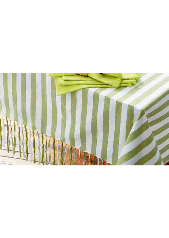 Springtime Green Striped Tablecloth