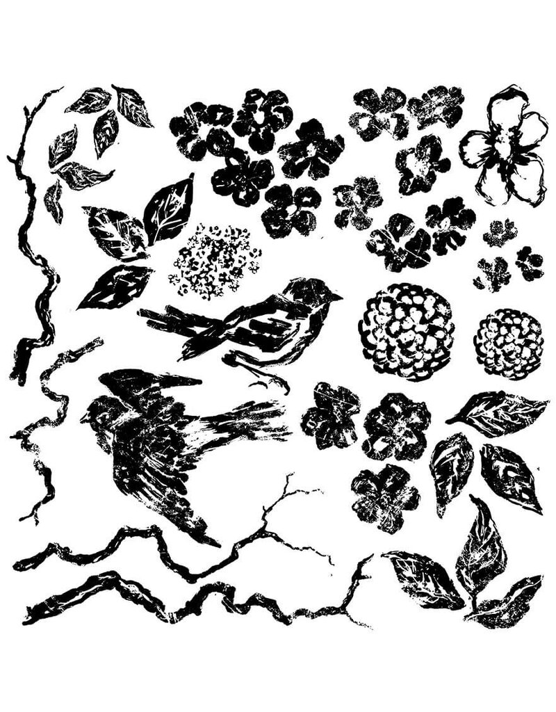 Iron Orchid Designs Birds Branches & Blossoms Decor Stamp | Iron Orchid Designs 12"x12"