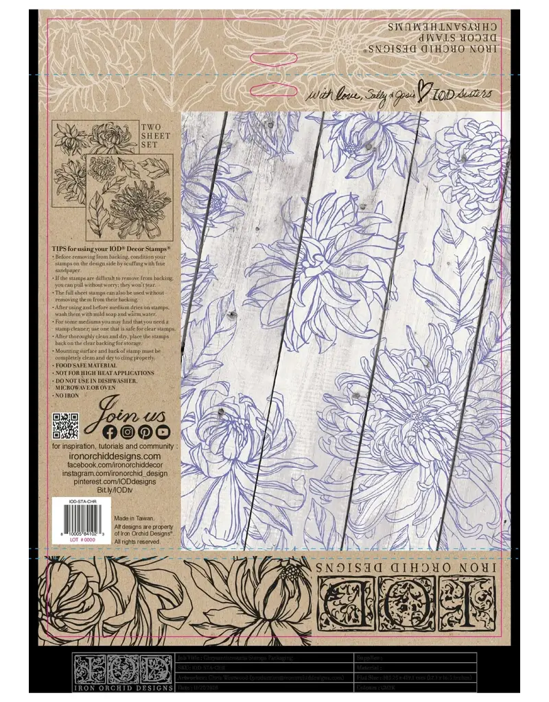 Iron Orchid Designs Chrysanthemums (two sheet set) Decor Stamp | Iron Orchid Designs 12"x12" with masks