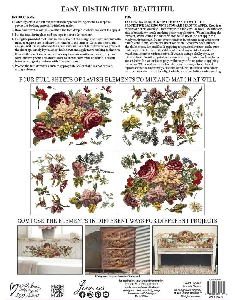 Iron Orchid Designs Floral Anthology Transfer Pad - four 12"x16" sheets | Iron Orchid Designs