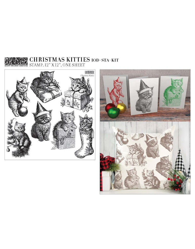 Iron Orchid Designs Christmas Kitties Decor Stamp | Iron Orchid Designs 12"x12"