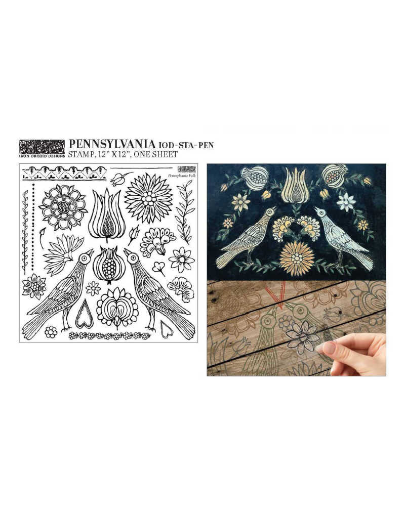 Iron Orchid Designs Pennsylvania Folk Decor Stamp | Iron Orchid Designs 12"x12"