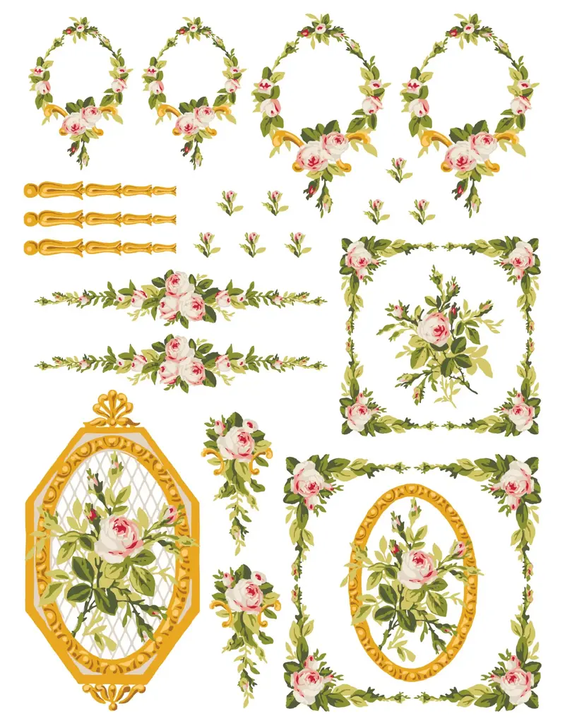 Iron Orchid Designs Petite Fleur Pink ( four sheet 12"x16") Paint Inlay | Iron Orchid Designs