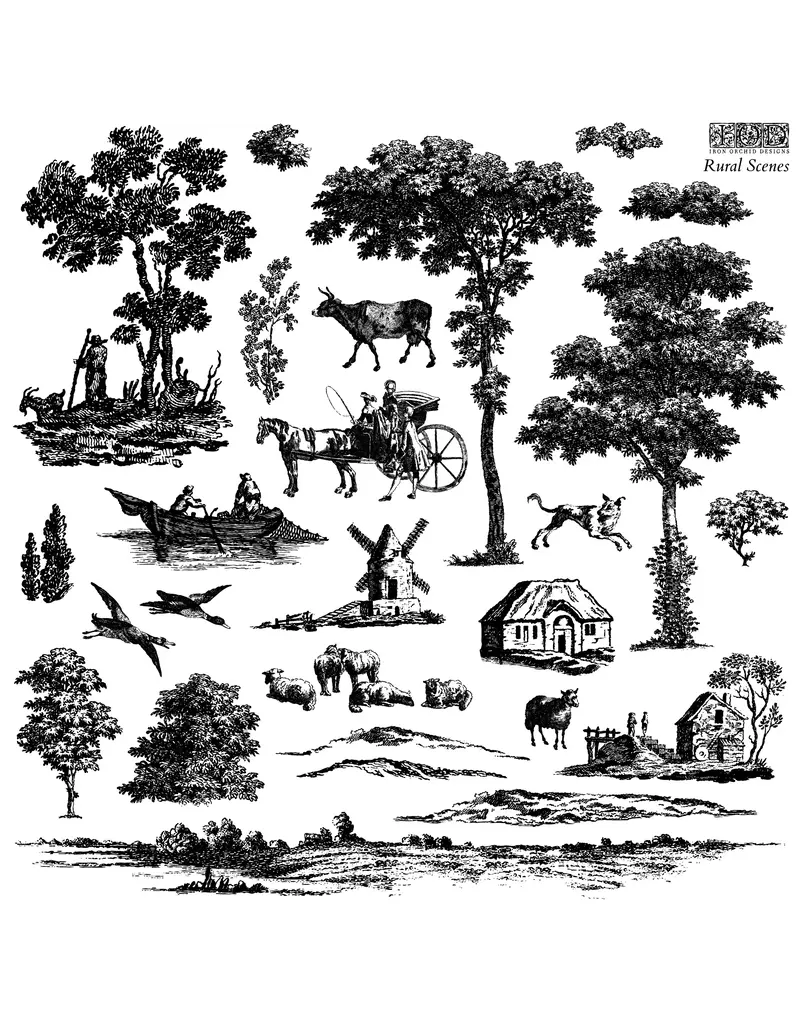Iron Orchid Designs Rural Scenes (two sheet set) Decor Stamp | Iron Orchid Designs 12"x12"