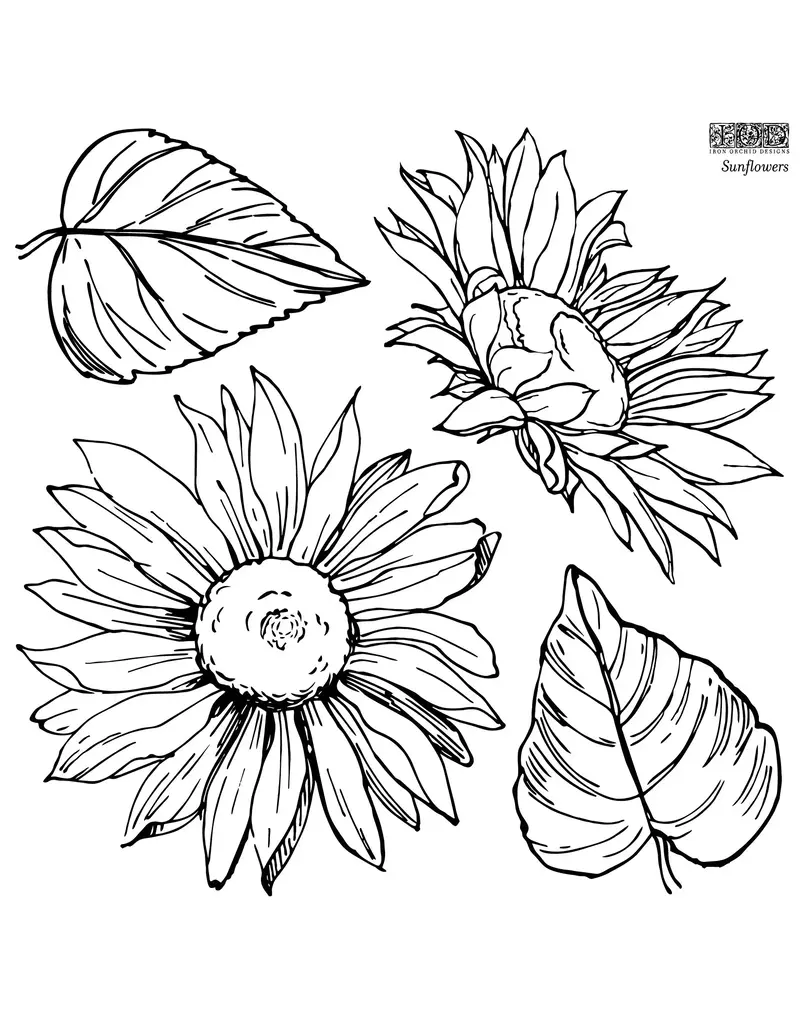 Iron Orchid Designs Sunflowers (two sheet set) Decor Stamp | Iron Orchid Designs 12"x12"