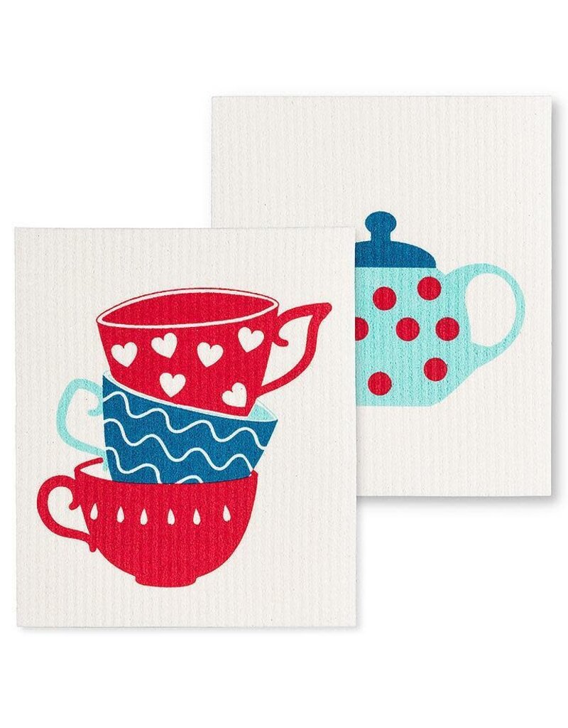 Abbott Collection Teapot & Saucers Swedish Dishcloths - Set of 2