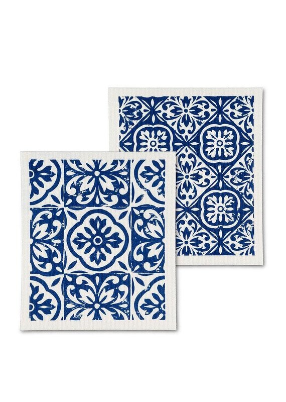 Abbott Collection Blue Tile Swedish Dishcloths - Set of 2