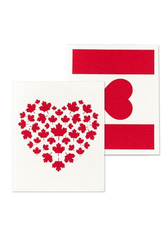 Abbott Collection Canada Flag & Heart Swedish Dishcloths - Set of 2