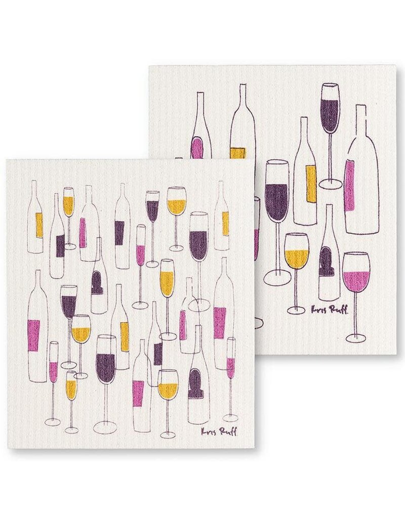 Abbott Collection Wine Bottles & Glasses Swedish Dishcloths - Set of 2