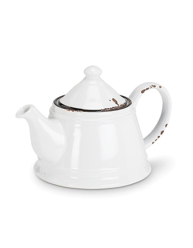Abbott Collection Stoneware Enamel Look Teapot - White