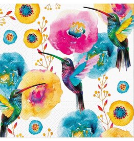 Abbott Collection Water Colour Hummingbird Floral Luncheon Paper Napkin - Package of 20