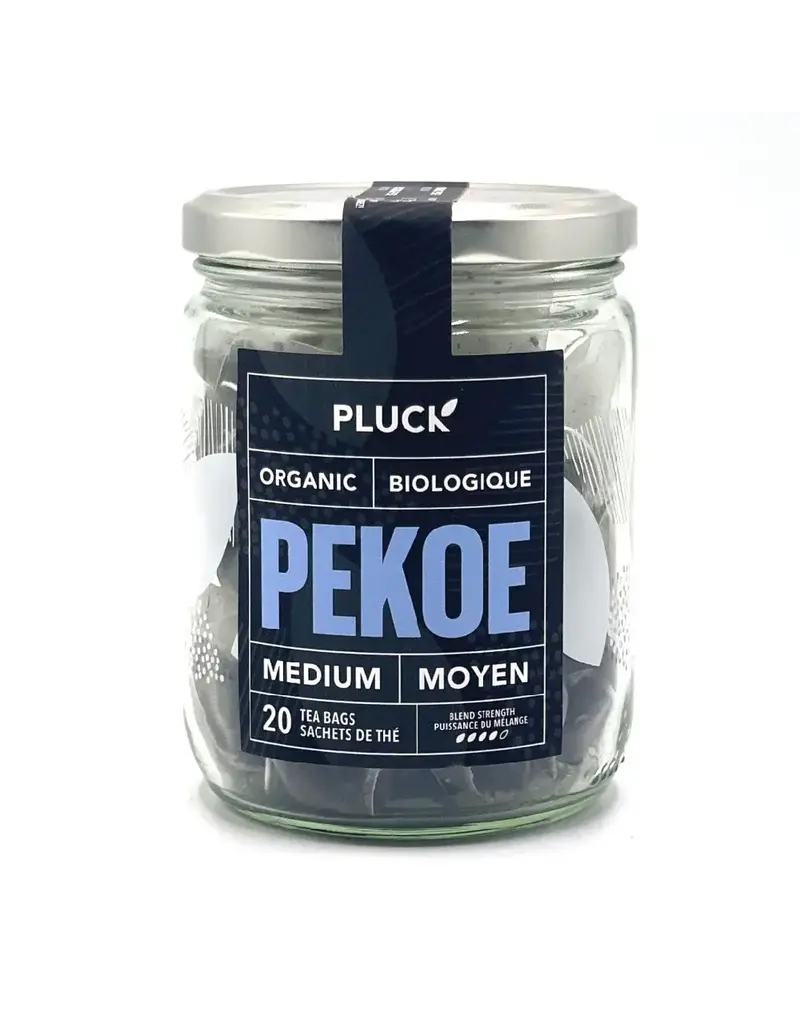 Pluck Tea Orange Pekoe Medium (organic) | Glass Jar of Tea Bags 20 Servings